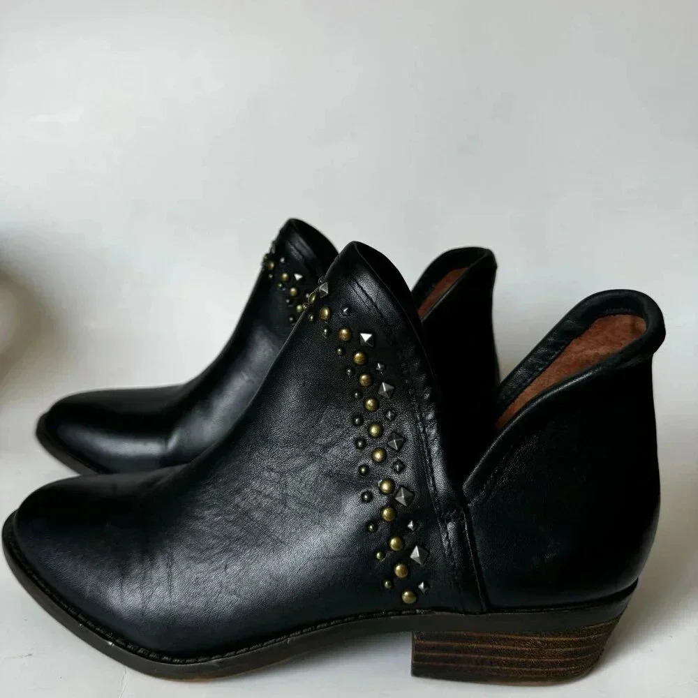 Lucky Brand Black Leather Studded Cutout Ankle Booties